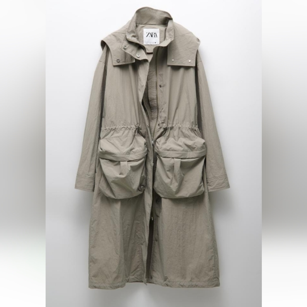 Zara ZW Collection Hooded Parka Water Repellent Jacket Sz-L